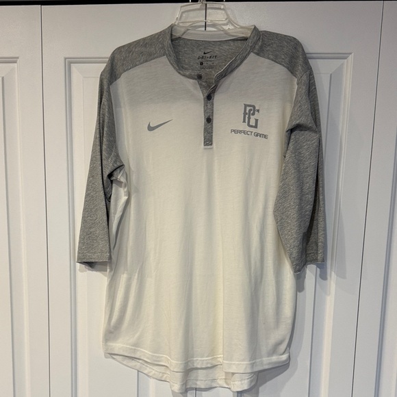 Nike Men's Long Sleeve Henley Shirt - Gray and White - Picture 2 of 10